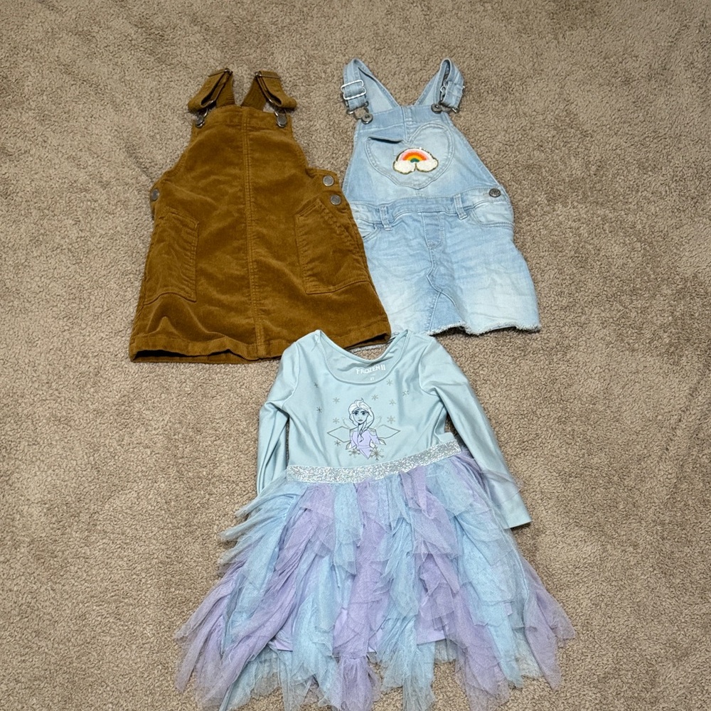 Bundle purple & Blue Frozen- Tutu Dress and 2 overalls 2-3 years old